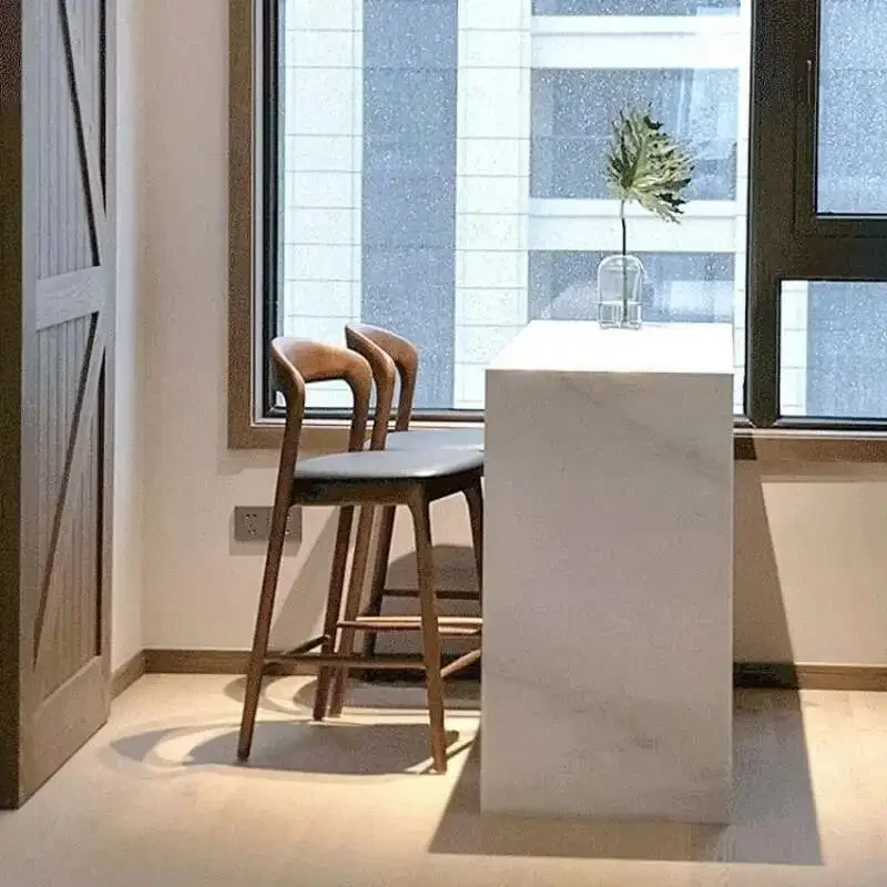 Nordic Solid Wood Household Bar Chair White Wax Wood High Footed Stool Bar Chair Modern Simple Desk Reception Backrest