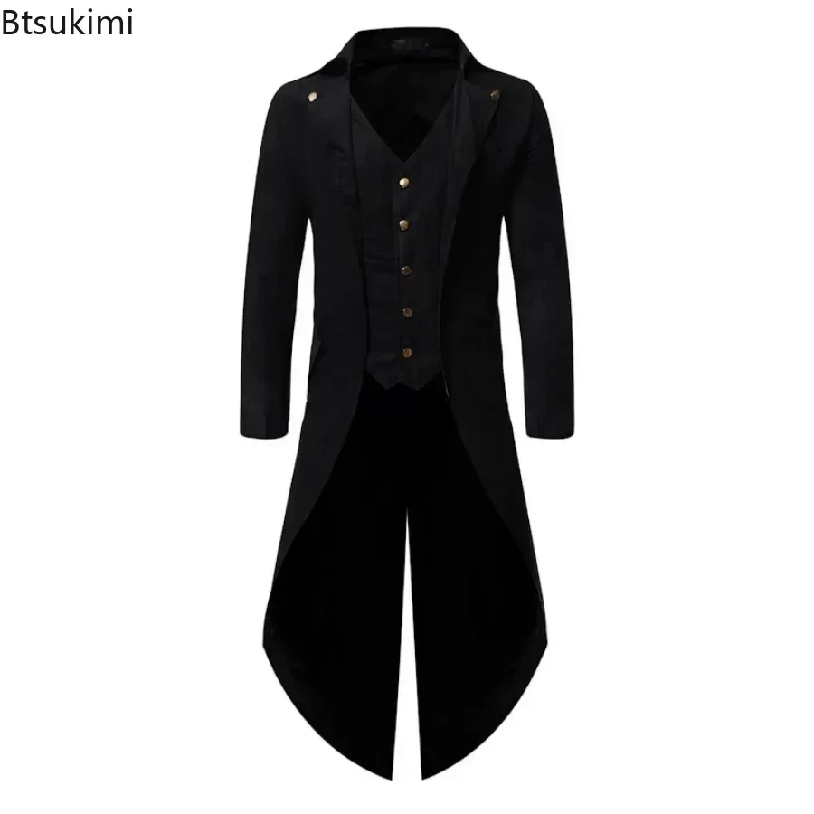 Neue 2025 Vintage Gothic Steampunk Frack Männer Slim Fit Langarm Blazer Männlichen Mode Party Bankett Halloween Cosplay Kostüm