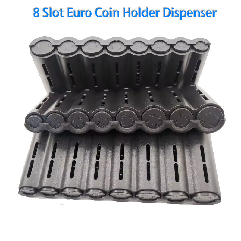 Dispensador de monedas europeas con 8 ranuras, soporte para monedas, recolector clasificador con resorte, camarero de toma rápida, cajero, caja de seguridad de cambio pequeño