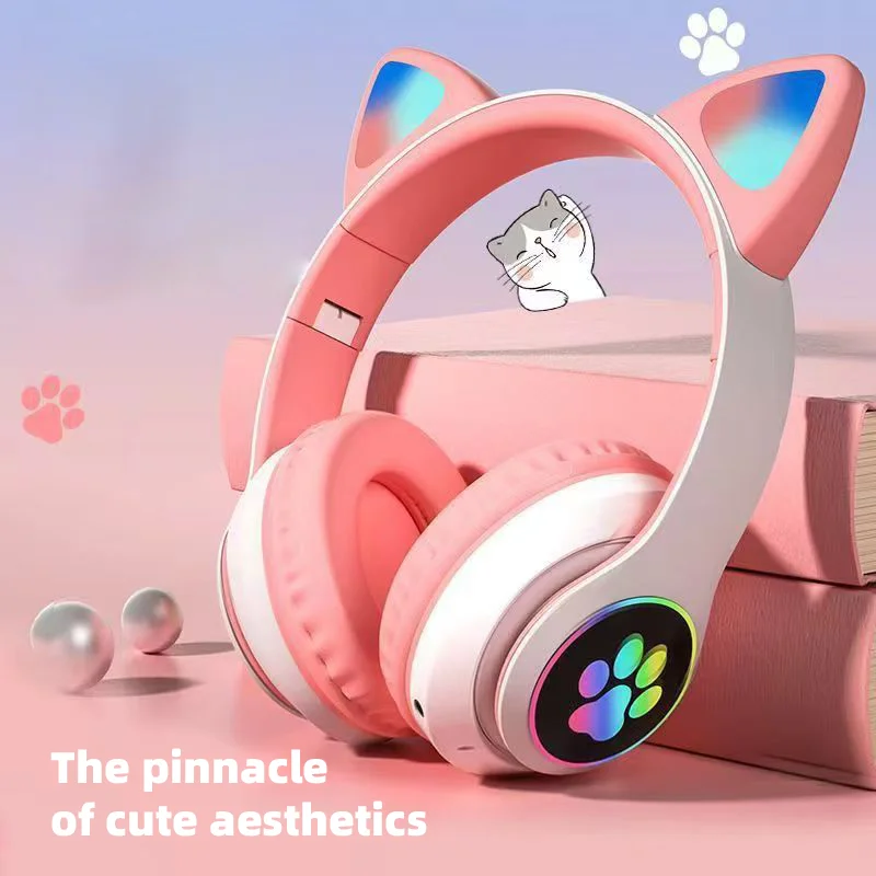 P47M auriculares inalámbricos luz de Flash lindo gato Bluetooth con Control de micrófono LED estéreo música casco teléfono Bluetooth auriculares regalo