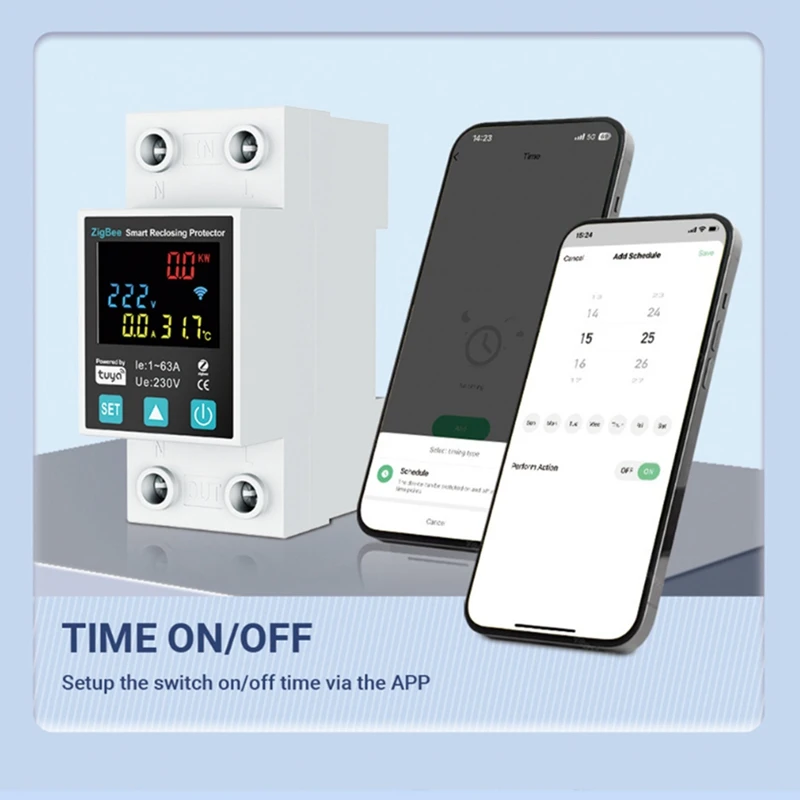 Zigbee TUYA Smart Leven 2P/63A Stroomonderbreker Aardlek Over Onderspanning Bescherming Protector Relais Energiemeter