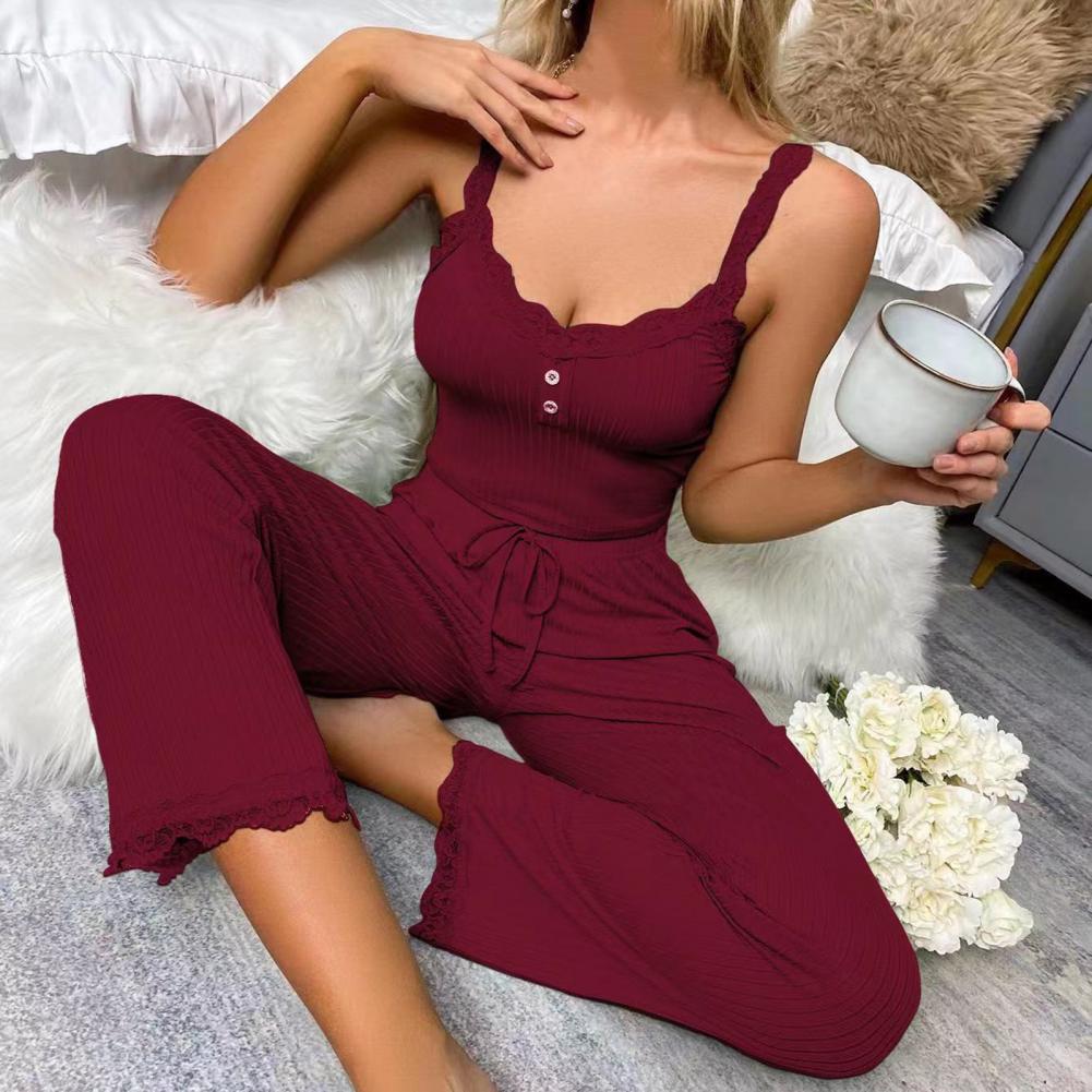 Sexy Casual Pyjamas Set Für Frauen Sommer Spitze Lange Hosen Sexy Zwei Stück Lange Hosen Set Pyjamas Loungewear