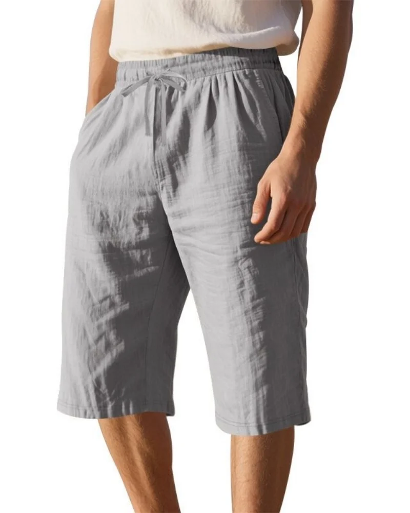 Novedad de verano, pantalones cortos deportivos informales de 5 piezas transpirables de lino y algodón sueltos para hombre ZK72