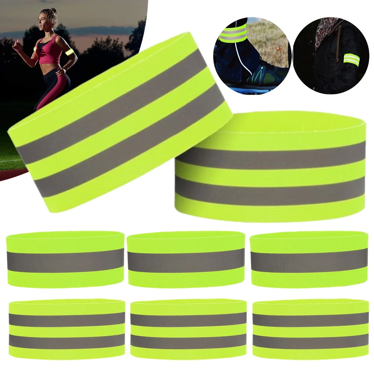 1-5PC Fasce riflettenti Bracciale elastico Polsino Cinghie per caviglia Cinghie per nastro riflettente di sicurezza per passeggiate notturne Ciclismo Corsa