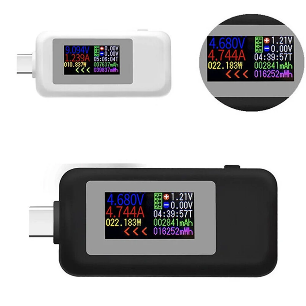 Medidor de prueba USB 10 en 1 tipo C pantalla colorida probador USB medidor de CA Monitor de voltaje de corriente medidor de potencia