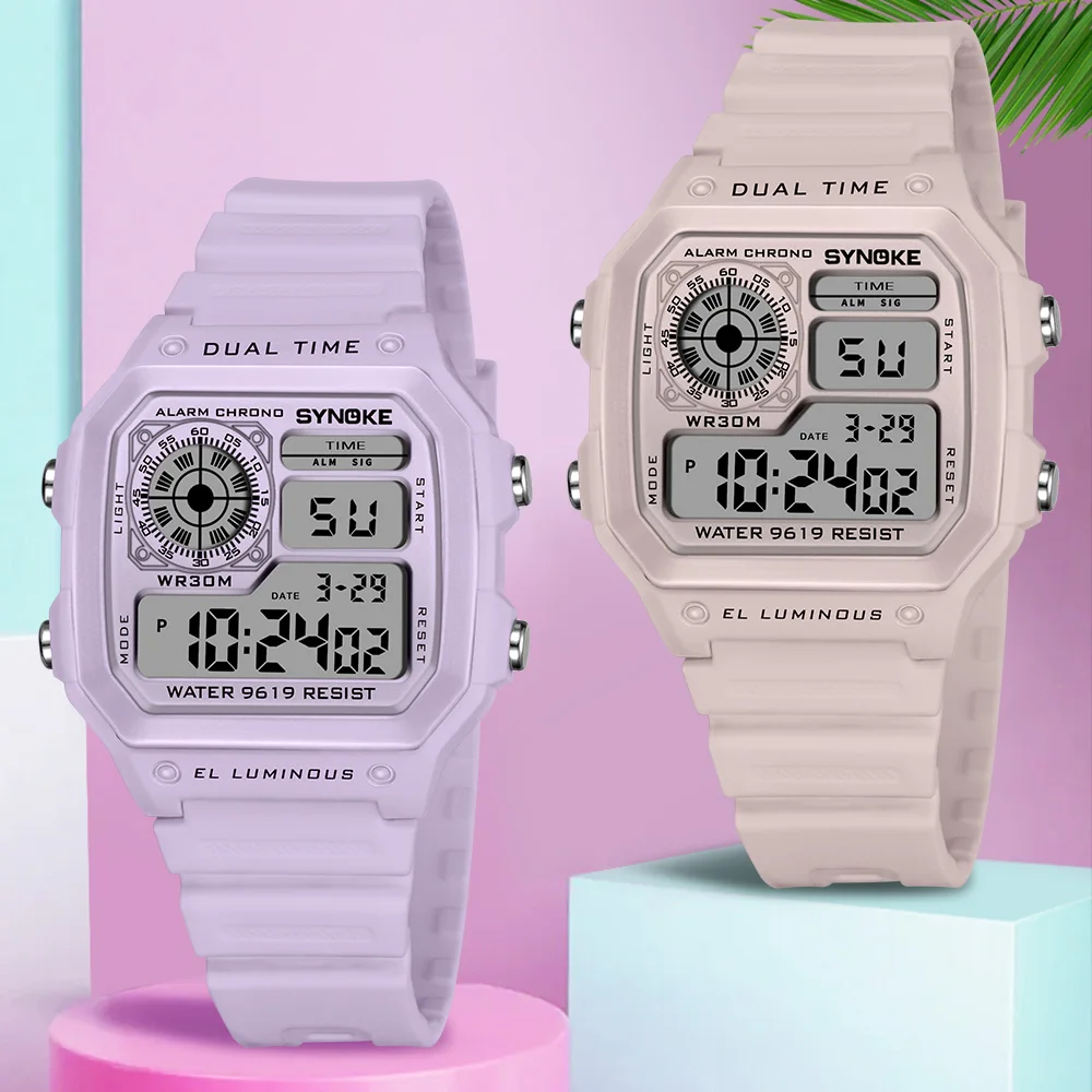 SYNOKE zegarki cyfrowe Lady Sports Luminous wielofunkcyjny wodoodporny zegarek Chrono Outdoor Girls Fashion Student Watch nowość