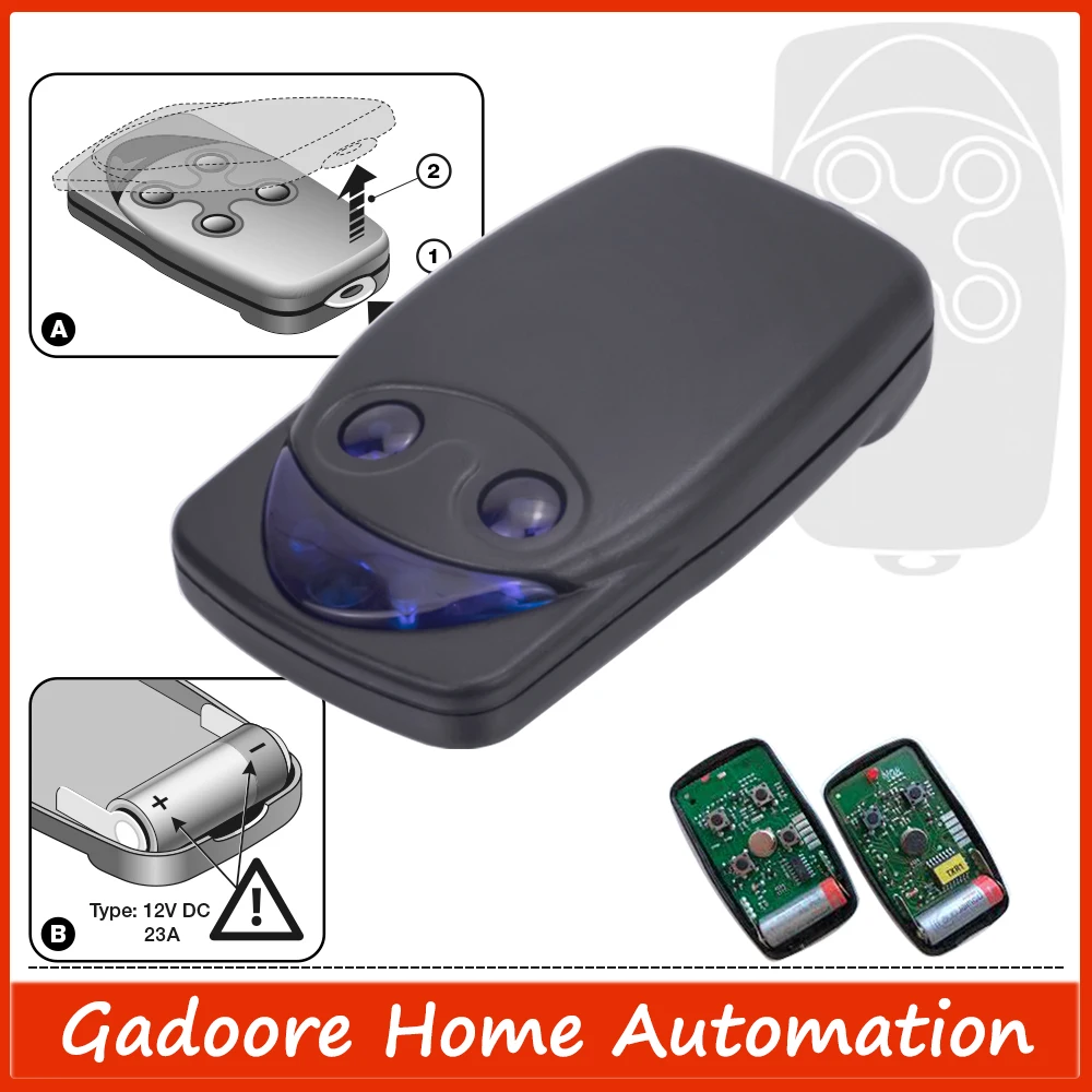 Gadoore  FLO2R-S FL04R-S Código de rol de 433 MHz Control remoto para puerta de garaje FLO2R-S FL04R-S  Nice FLOR-S FLO2R-S FLO4R-S Control remoto de puerta compatible NICE ON1 ON2 ON4 ON1E, ON2E ON4E, FLO1R-S FLO2R-S