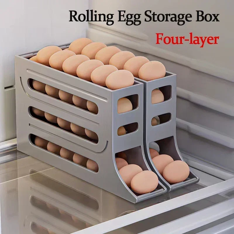 4 Tiers Egg Holder for Fridge， Automatic Egg Rolling Rack, 30 Eggs Storage Rack, Egg Distributor for Refrigerator, Egg Storage