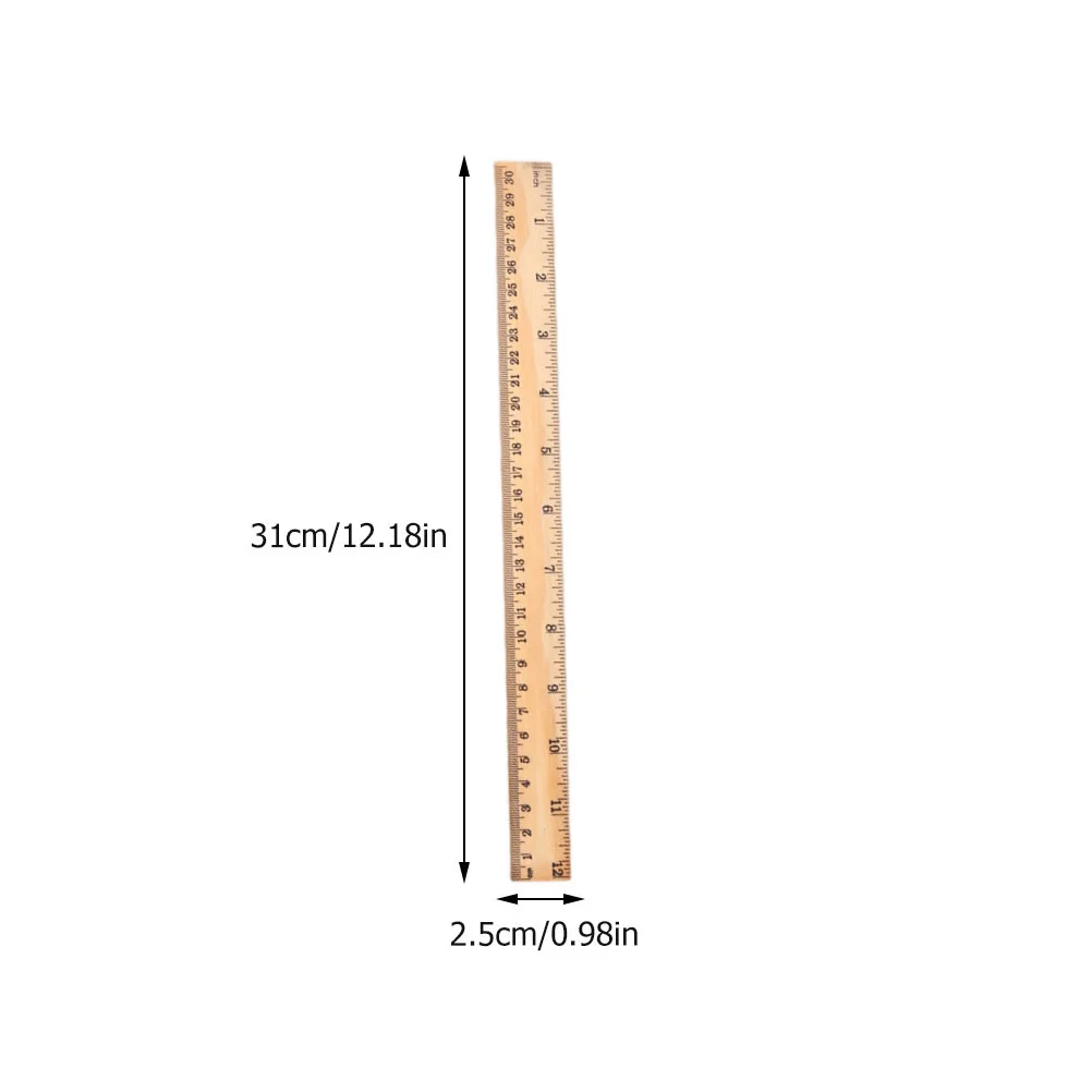 12Pcs Wood Ruler Straight Rule Measuring Tool Precision Etched Scale Student Accessory Wooden Ruler Drafting Supplies Rulers