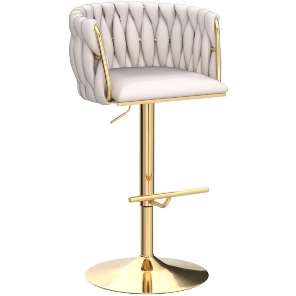 Modern Swivel Bar Stools Set of 2, Velvet Adjustable Height Barstool with Barrel Back Kitchen Island Counter Bar Chair with Gol