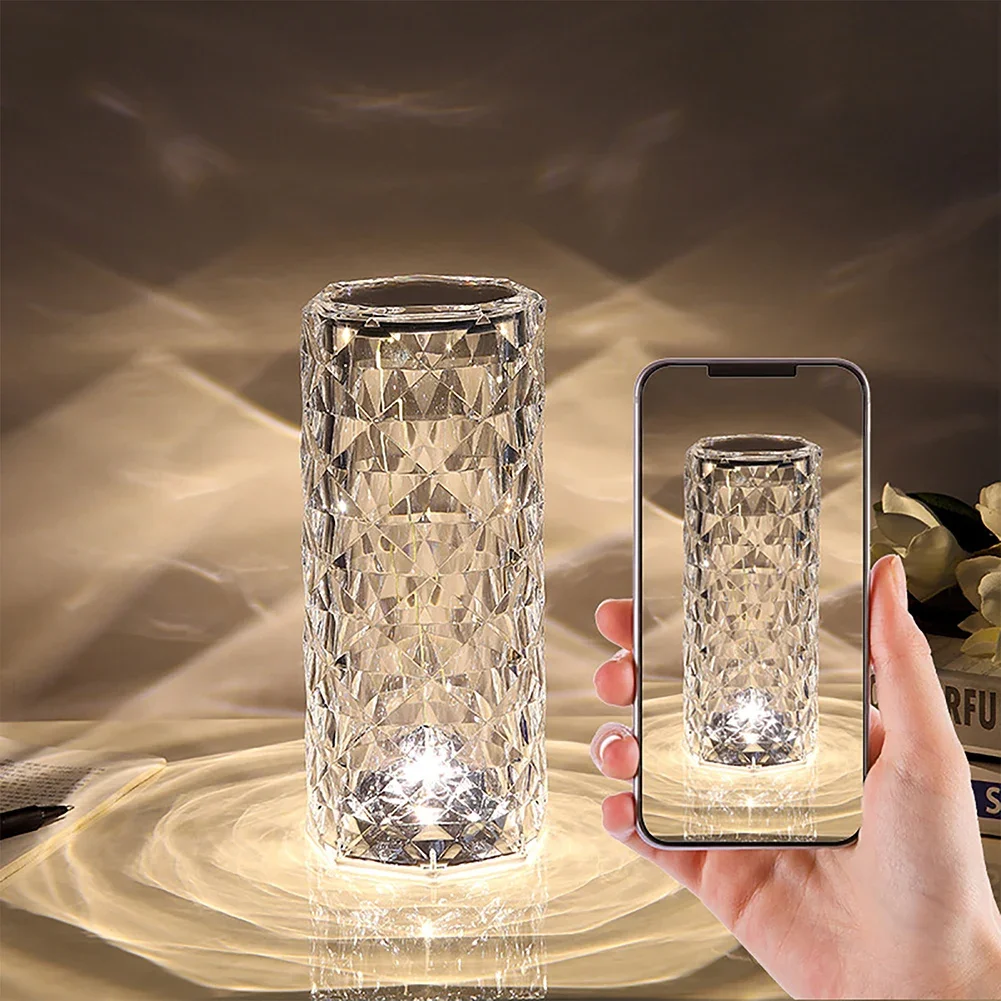 3 16 Colors LED Crystal Ambient Night Light Table Lamp USB Charging Desk Light IR Touch Control Atmosphere Projection Lighting