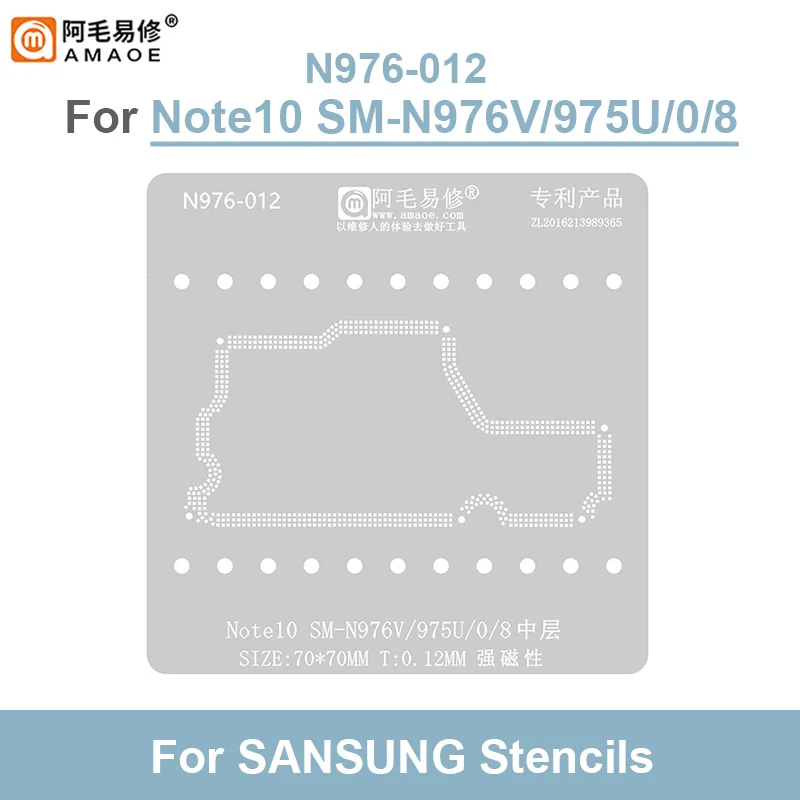 AMAOE N976 012 templat stensil Reballing lapisan tengah untuk Samsung Note 10 SM-N976V/975U/0/8 0.12mm jaring tanam timah Solder