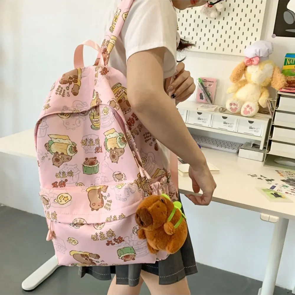 Kawaii การ์ตูน Capybara กระเป๋าเป้สะพายหลังตลกขนาดใหญ่ความจุ Capybara กระเป๋าไนลอนกระเป๋าถือนักเรียนกระเป๋าแล็ปท็อป