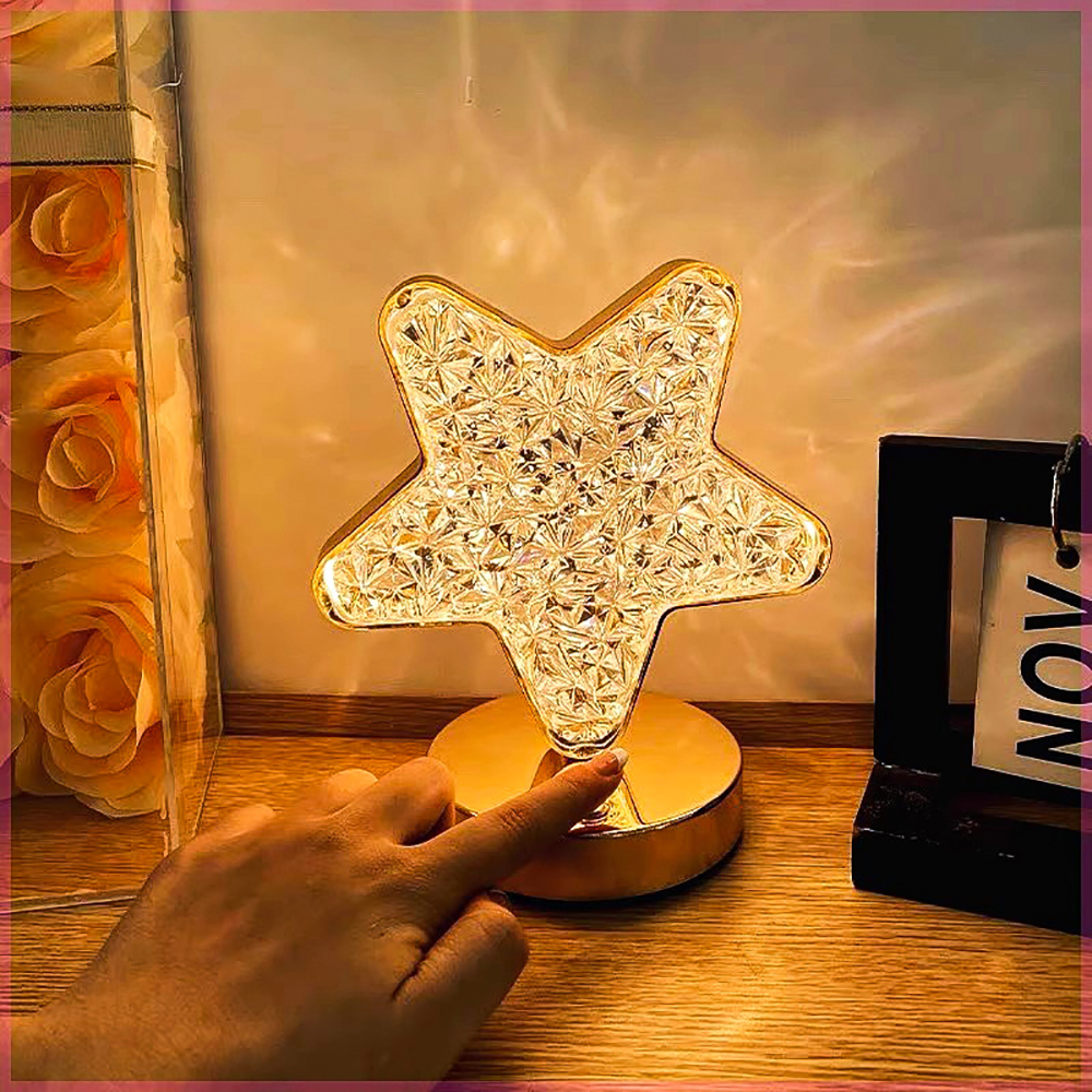 3D Crystal Touch Control LED Night Light for Kids Bedroom - USB Rechargeable Color Changing Square Star Moon Shapes Lamp