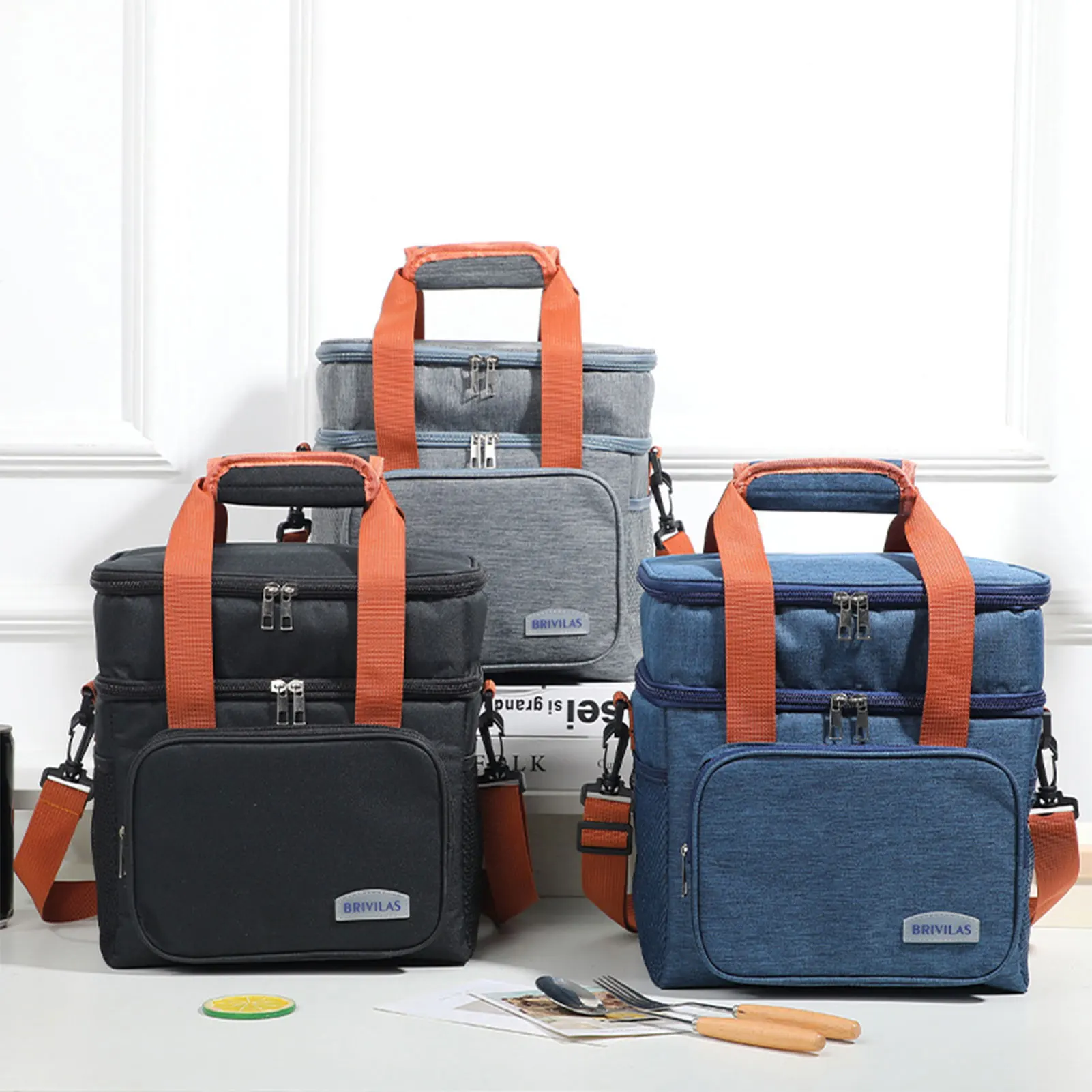 Portable Insulated Lunch Bag with Multiple Pockets Oxford Cloth waterproof Adjustable Lunch Bags for Picinc Outdoor Activities