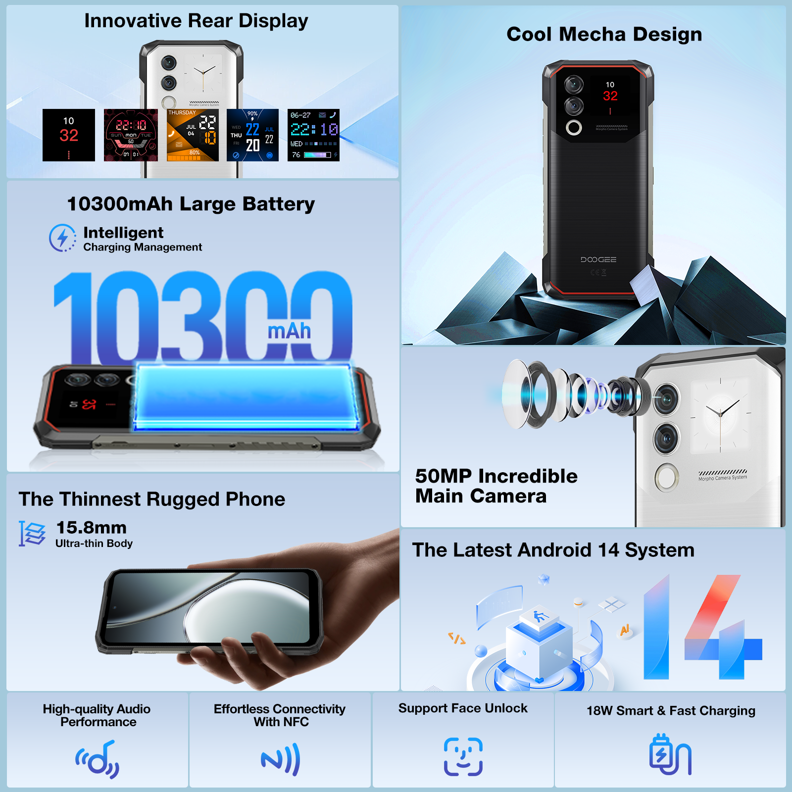 Weltpremiere DOOGEE Blade10 Max Robustes Telefon 6,56" 90Hz Display 8GB+256GB Rückdisplay 50MP AI Hauptkamera 10300mAh 18W Ladung