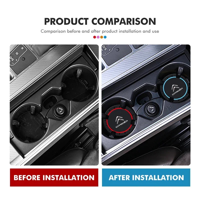 For Citroen 2PCS Car Coaster Silicone Water Cup Slot Non-Slip Mat PVC Pads C4 C3 C5 C1 C2 C6 C4L DS3 DS4 Berlingo Picasso Jumper