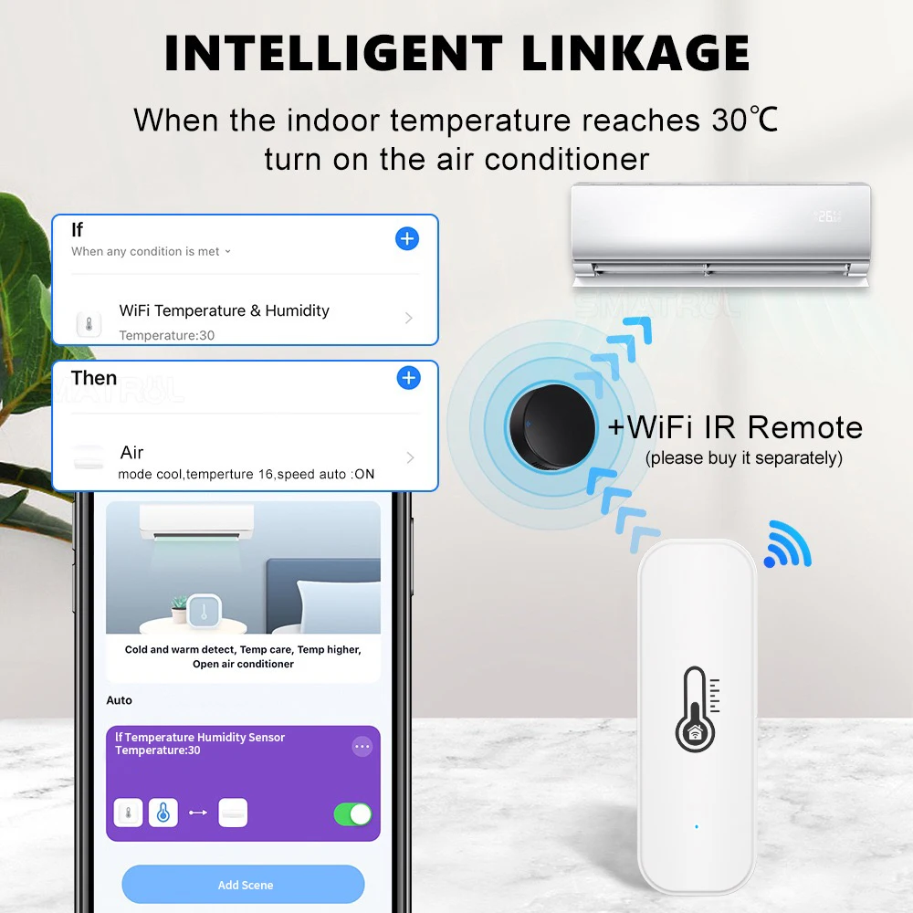 Датчик температуры и влажности Tuya Wi-Fi для Alexa Google Home, мониторинг приложений, голосовой команды