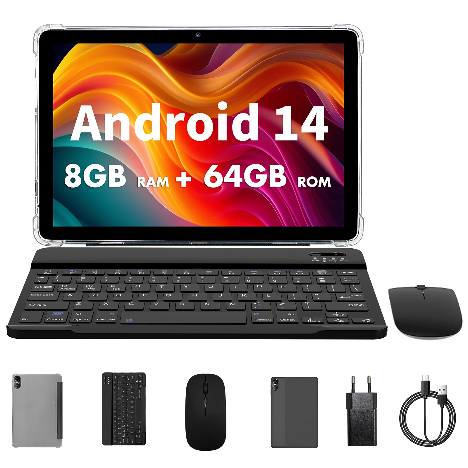 Tablet Android de 10,1" com processador Octa-core 8 GB (4 + 4 GB virtual) RAM 64 GB ROM HD IPS Touchscreen, Wi-Fi 6, BT 5.0, câmera dupla