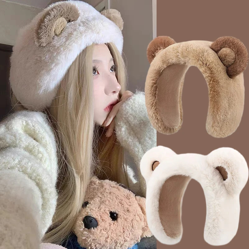 Nuevas orejeras para mujer, orejeras cálidas de oso pequeño de dibujos animados para invierno, nuevo Protector de orejas cálido para estudiantes, cubierta de oreja fría