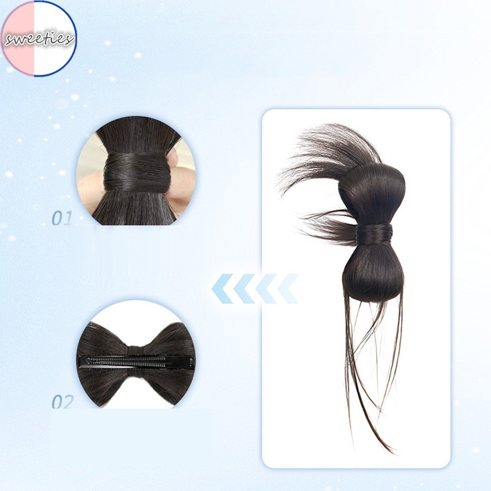 Synthetischer Perückenclip mit Schleife, Duttkopf, einteilig, niedrige Krawatte, Drachenbart, Klammerkopf, natürliche, flauschige Locken, Entenschnabel-Clip, Perückentasche