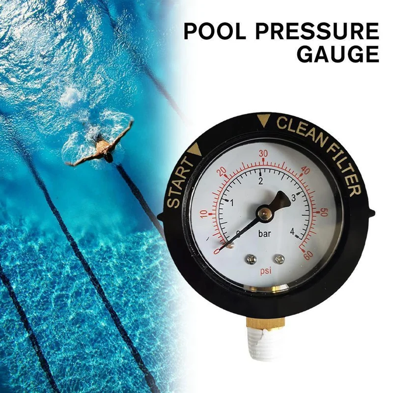 A32R-190058 Pressure Gauge 0-60 PSI,Start And Clean Filter Water Pressure Gauge With 1/4 Inch NPT Bottom Mount Swimming Pool
