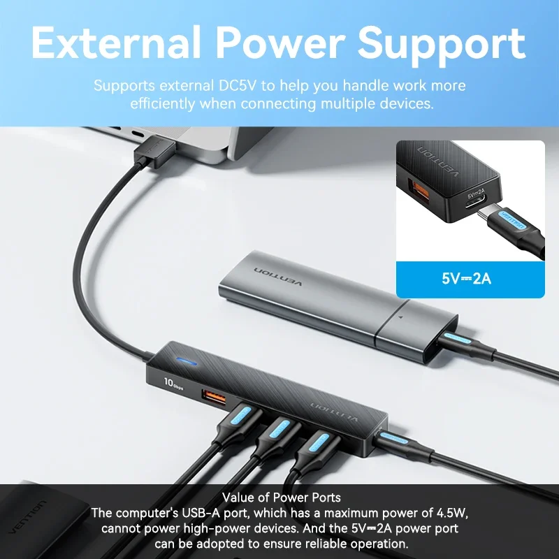 Vention USB HUB 4 puertos USB HUB 10Gbps USB 3,2 Gen 2 adaptador para Macbook Pro Air M1 PC portátil accesorios tipo C HUB divisor