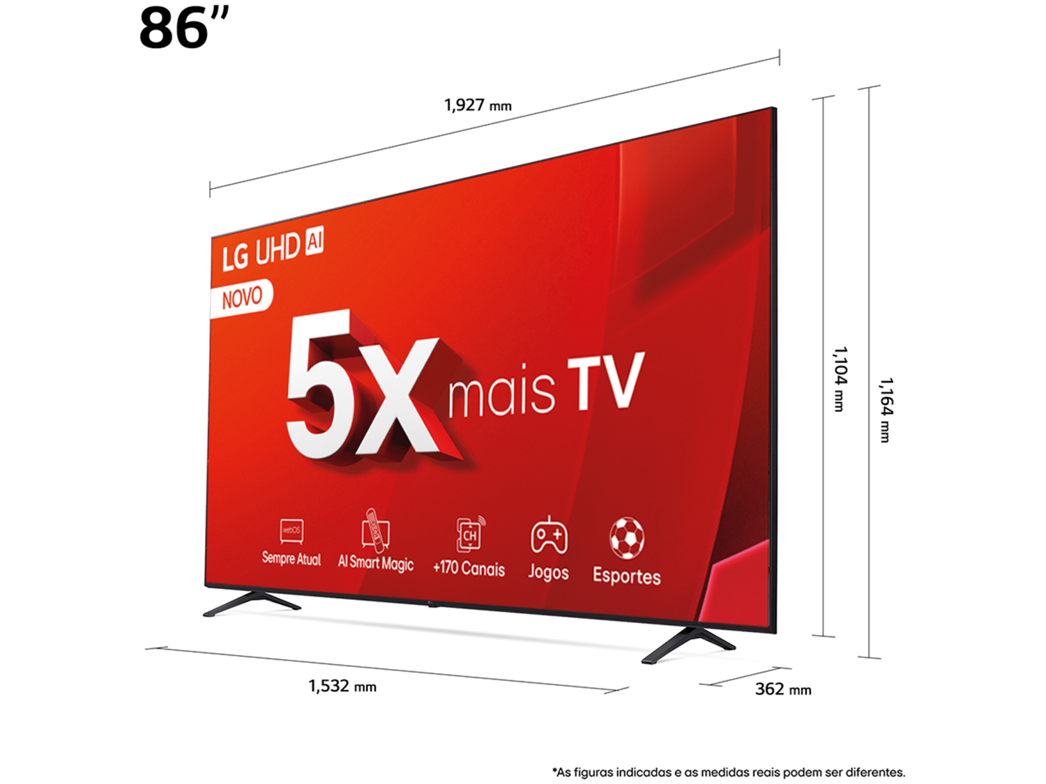 Smart TV 86" 4K LG Ultra HD 86UT8050 com Processador a5 Ger7 AI, Alexa/Chromecast integrado