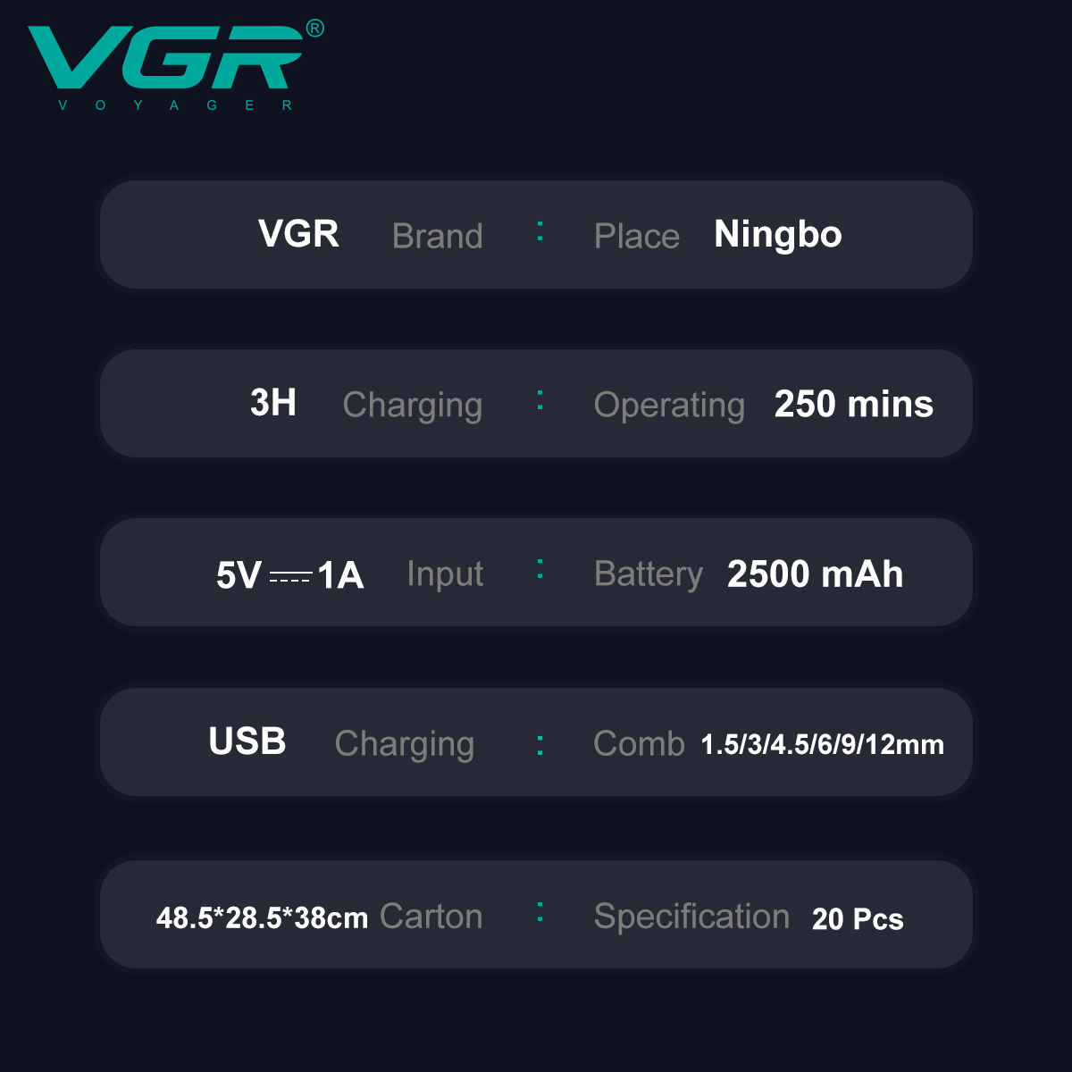 Vgr máquina de cortar cabelo profissional aparador de cabelo elétrico sem fio máquina de corte de cabelo 9000rpm trimmer clipper para homem V-003