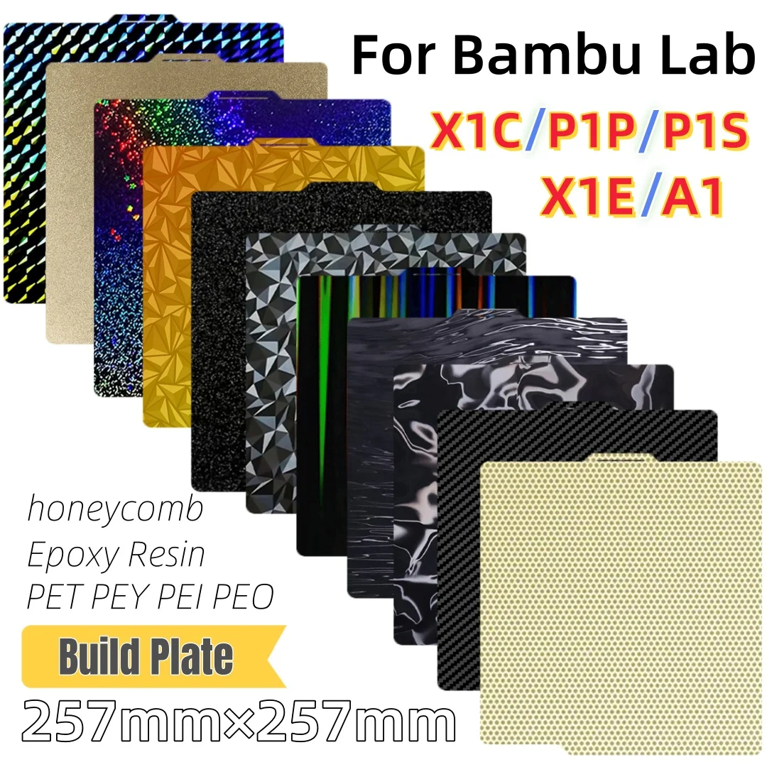 Для Bambulab A1 Build Plate P1S X1C Pei Текстурированный 257x257 H1H PEY Peo Пружинная сталь для Bambu Lab X1 Carbon Bambulab P1P Кровать