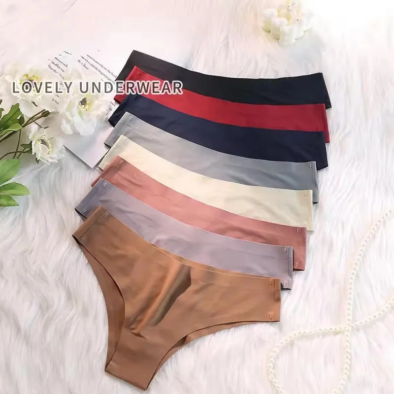 Nahtlose Höschen Frauen Sexy Unterwäsche Eis Seide Unterhose Niedrige Taille G-string Weibliche Weiche Feste Ultra-dünne Slips 4-stück Set