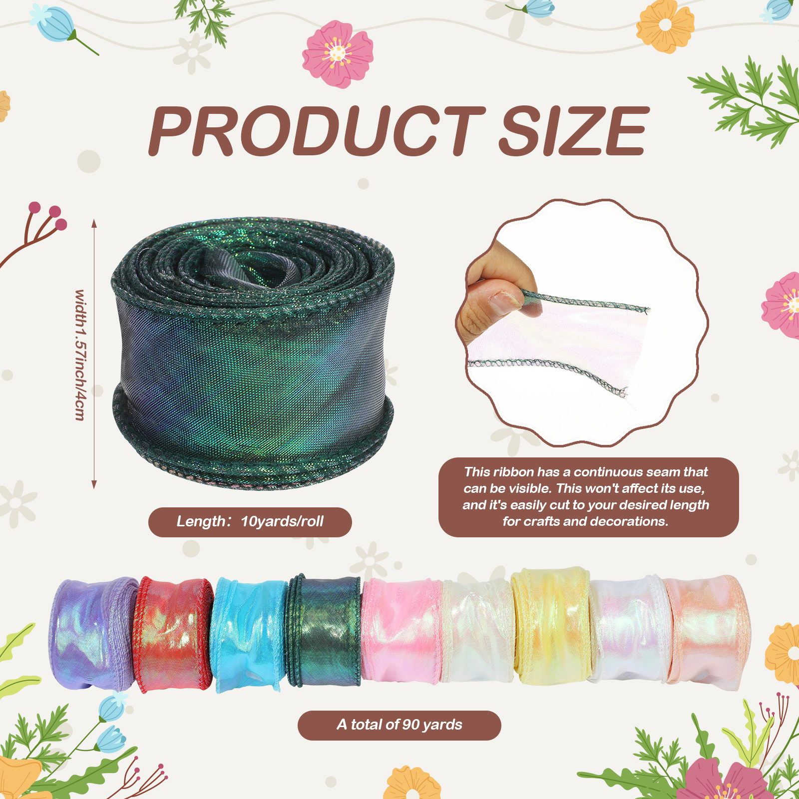 40mm 10Yards Fishtail Organza Lint Reflecterende Iriserende Golvende Rand Lint voor Cadeaupapier DIY Boog Boeket Voile linten