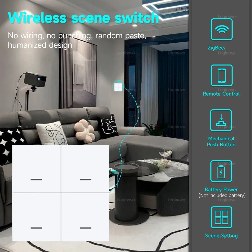 ZigBee Scèneschakelaar 4-voudig 12 scenario Draadloze drukknopcontroller Batterijaangedreven Smart Life Tuya APP Domotica
