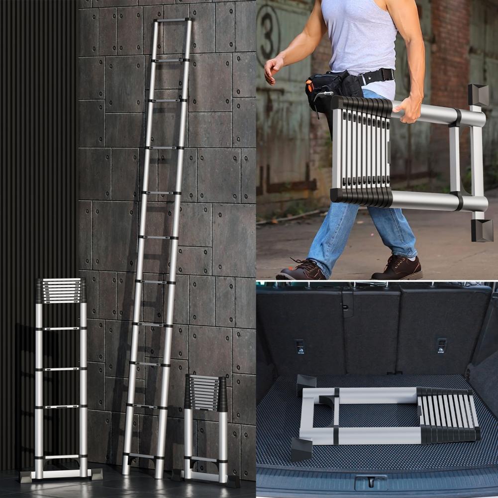 15.5ft Telescopic Straight Ladder A-Frame Sturdy Stainless Steel Folding Ladder Extension Ladder Household 330lb Outdoor Work