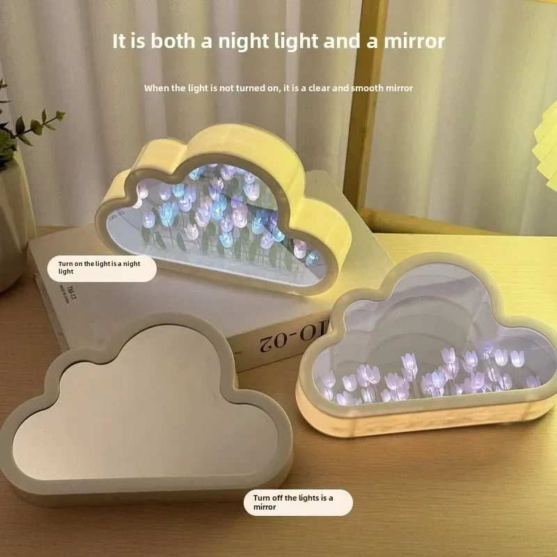 Tulipán nube mar de flores luz nocturna hecha a mano luz creativa atmósfera luz transparente Qixi amantes regalo decoración de escritorio