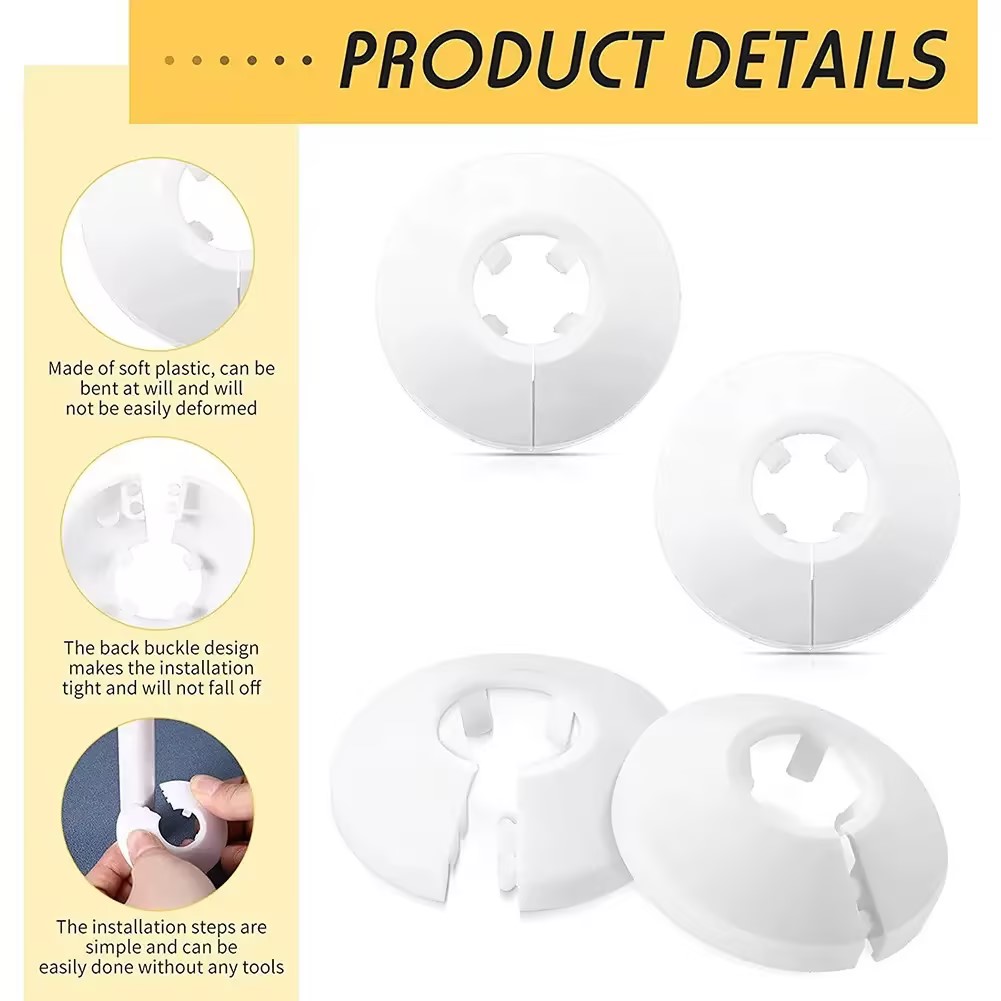 4 個 15 ミリメートルラジエーターパイプカラーカバー三角バルブプラスチック装飾カバーラウンドスナップタイプ蛇口配管パイプカバー