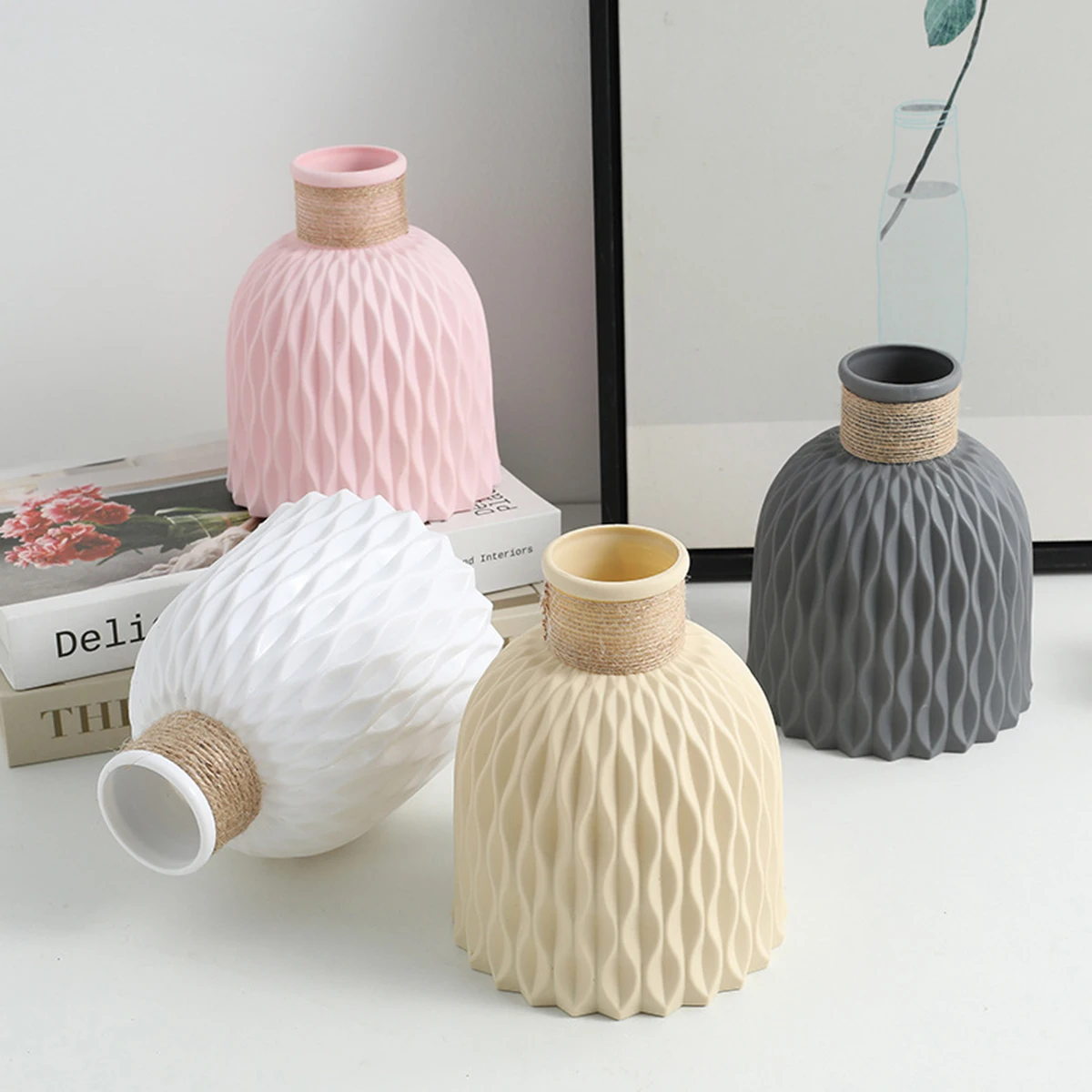 1pc ondulação de água vaso de plástico onda vaso de flores arranjo moderno estilo nórdico casa sala estar decoração desktop ornamento