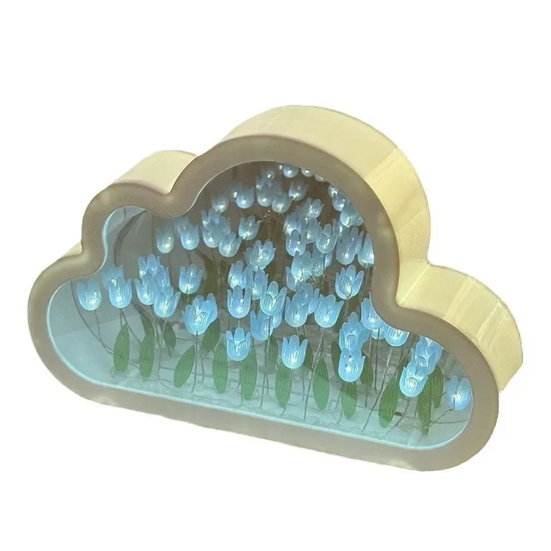 Tulipán nube mar de flores luz nocturna hecha a mano luz creativa atmósfera luz transparente Qixi amantes regalo decoración de escritorio