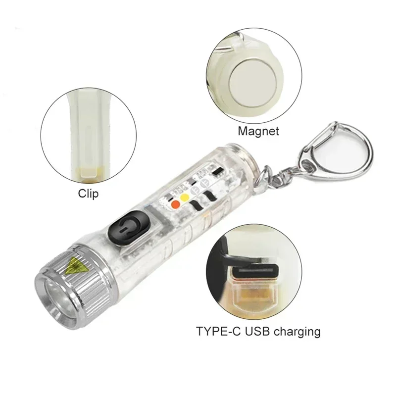 BALDR Multifunktionale Mini-Schlüsselanhänger-Taschenlampen, wiederaufladbare LED-Notfall-Taschenlampe mit magnetischer Fluoreszenz-Außenlaterne