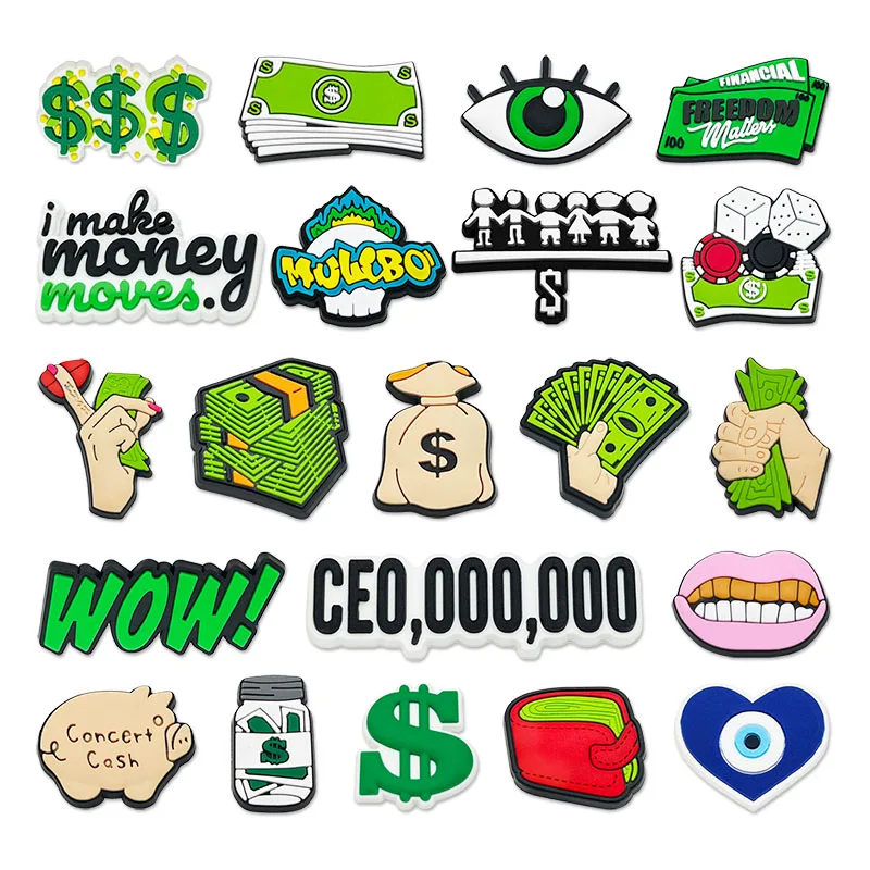Nueva bolsa de dinero, accesorios de colgantes para zapatos de la serie Greenback, sandalias de PVC, hebillas para zapatos de jardín, alfileres para zapatos, decoraciones para zapatos, regalos para amigos