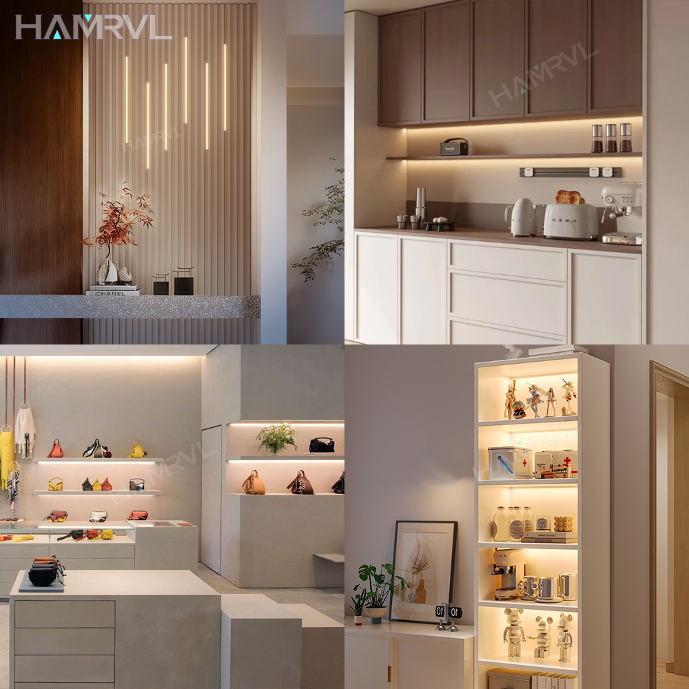 Touch Sensor LED for Wood Slat Wall Panels Decor No-drill Black/Silver Aluminum Bar Light Shelf Kitchen Wardrobe Closet Lighting