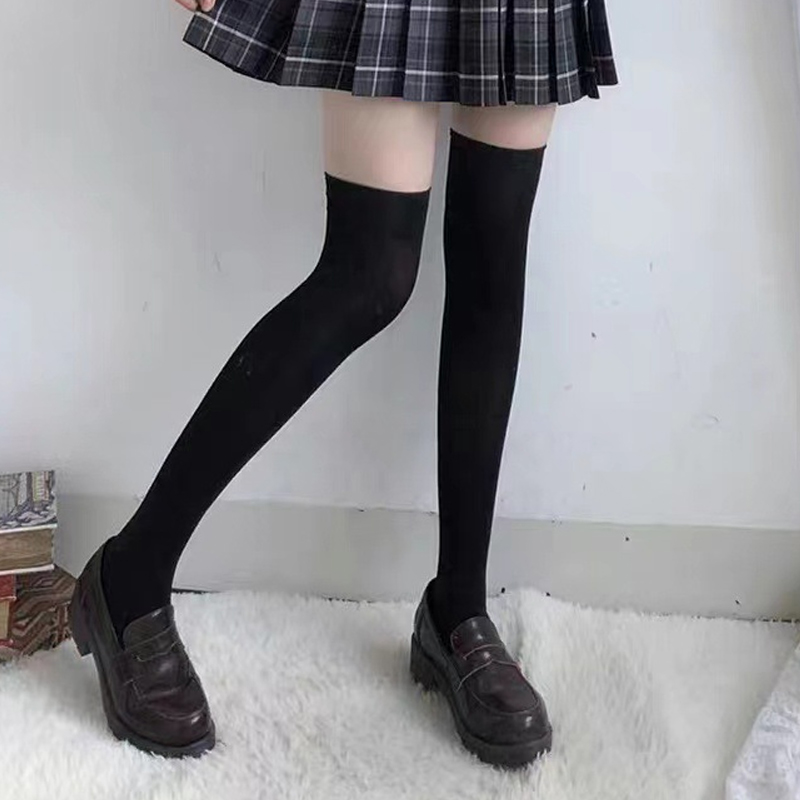 1 ペア薄いピュアカラーベルベット JK レッグソックス圧力細い脚湿気靴下オーバーニーソックス学生靴下