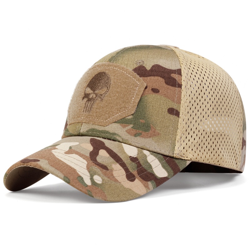 Top bordado de calavera Unisex a la moda con parche gorra de béisbol transpirable para fanáticos militares camuflaje al aire libre sombrero para el sol informal ajustable