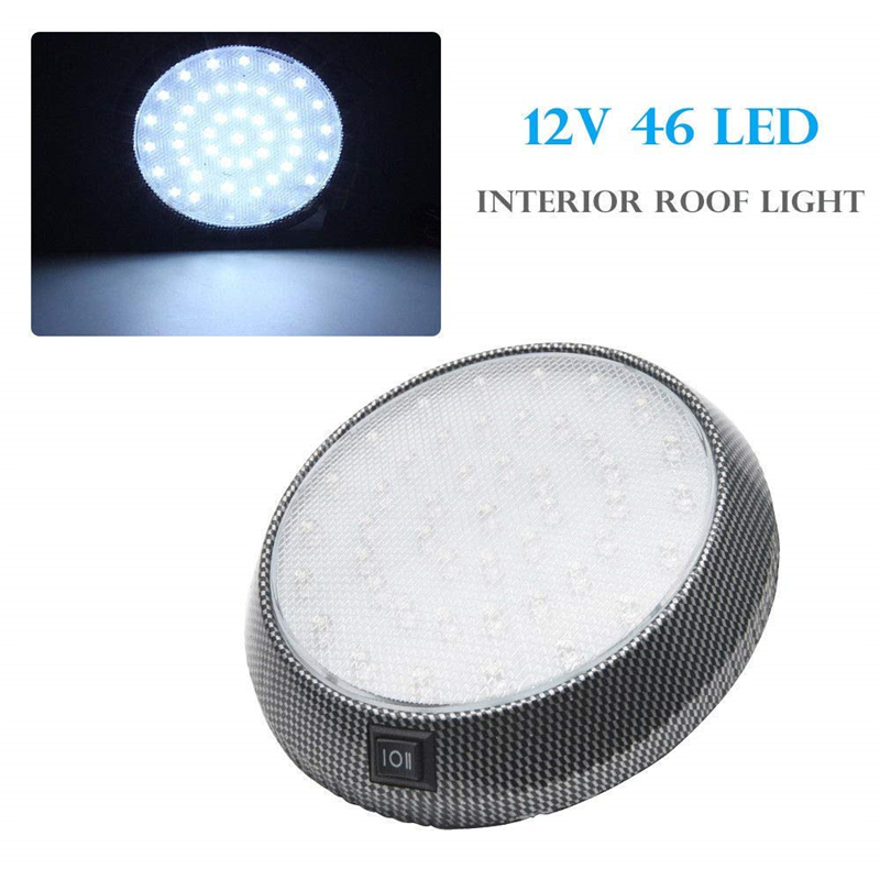 12V 46 LED Car Interior Reading Roof Light  Round Ceiling Dome Lamp On Off Switch  White for Camper Van Caravan Off Road Boat RV