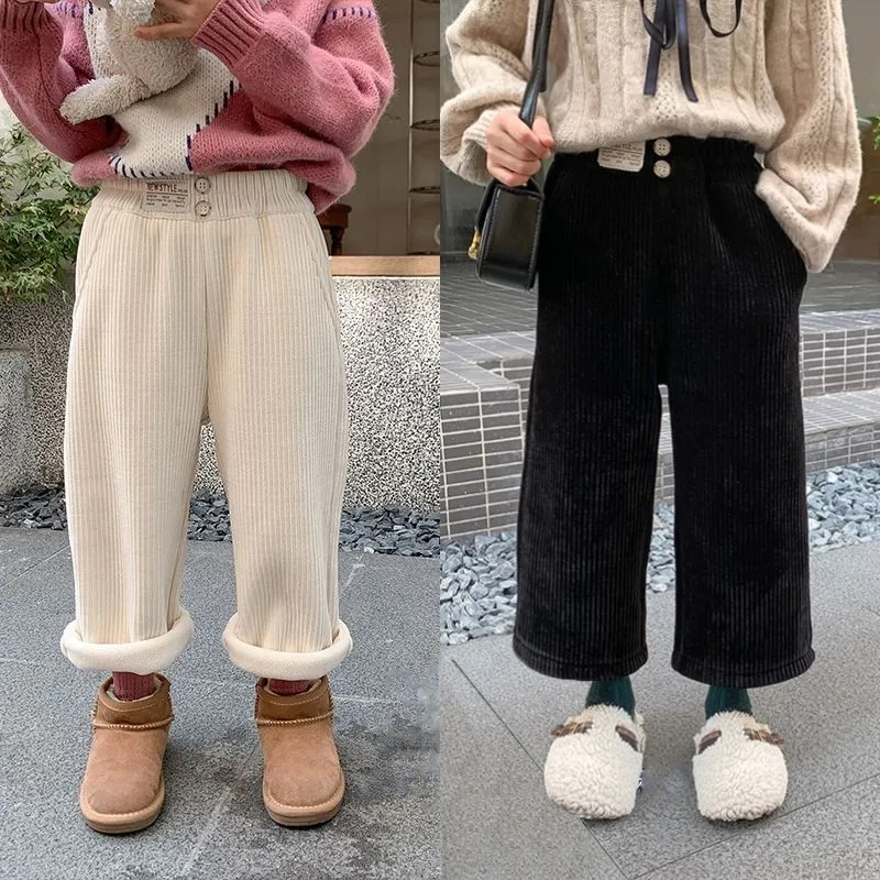 Pantaloni da bambina Autunno Inverno Pantaloni caldi di velluto a coste per bambini 0-10 anni Pantaloni dritti casual caldi per bambini