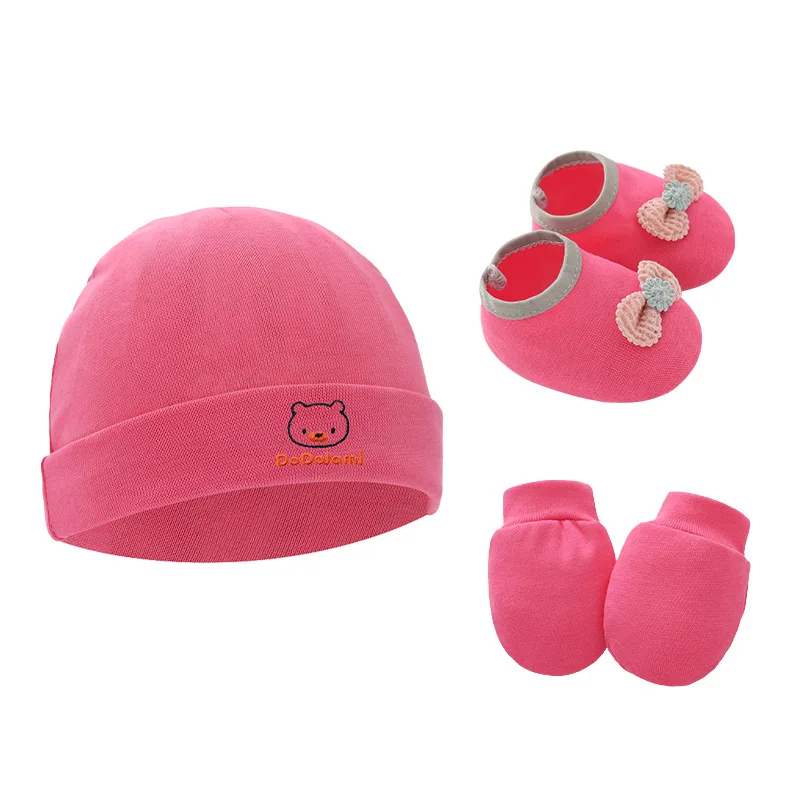 Gorro de algodón de 3 piezas para bebé recién nacido, conjunto de calcetines y guantes, gorro para niña y niño, gorro de dibujos animados