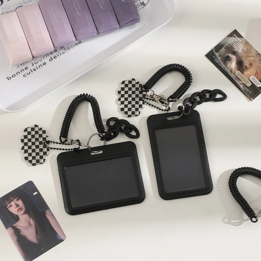Nuova custodia protettiva per carta scolastica per studenti coreani nera da 3 pollici con display per carte fotografiche, zaino, porta carte d'identità con ciondolo piccolo