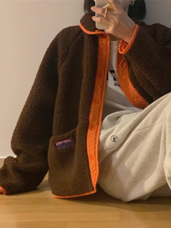 Chic Autumn Winter Double-Sided Wear Loose Long Sleeve Lamb Fur Jacket Women's Fashionable Versatile Label Design Cotton Coat