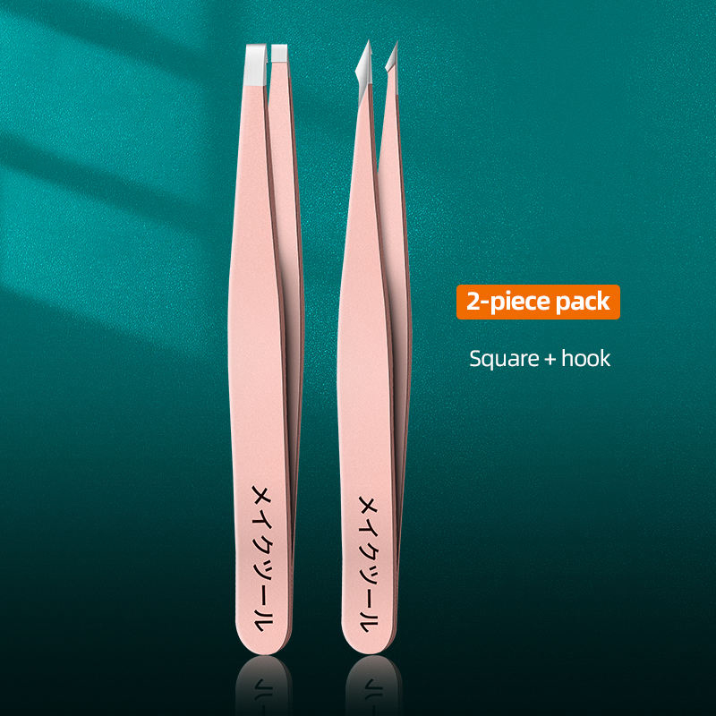 แหนบคิ้วชุด 4 ชิ้นโลโก้ที่กําหนดเองเอียงชี้แบนตัดแหนบขนตา Applicator สแตนเลส