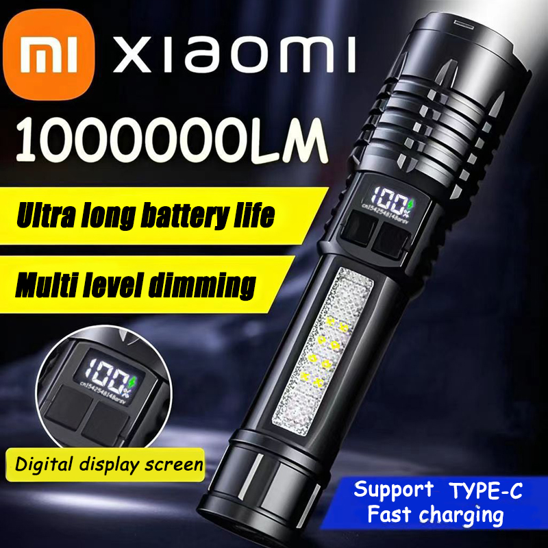 Xiaomi High Power Led Flashlight Powerful Type-C Rechargeable Cob Flashlight With Side Light Torch For Outdoor Camping Hiking